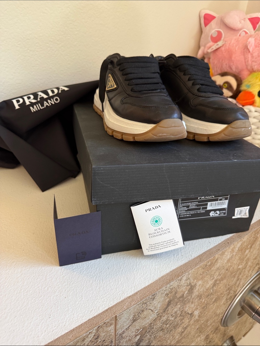 Women Prada Black Leather Sneakers